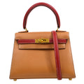 HERMES * 1994 MINI KELLY 20 SELLIER Courchevel Natural Rouge Vif