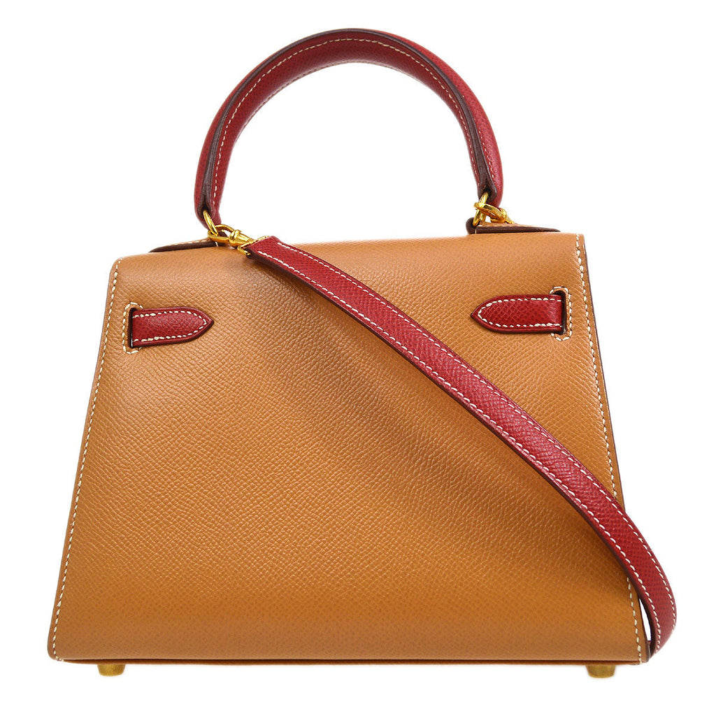HERMES * 1994 MINI KELLY 20 SELLIER Courchevel Natural Rouge Vif