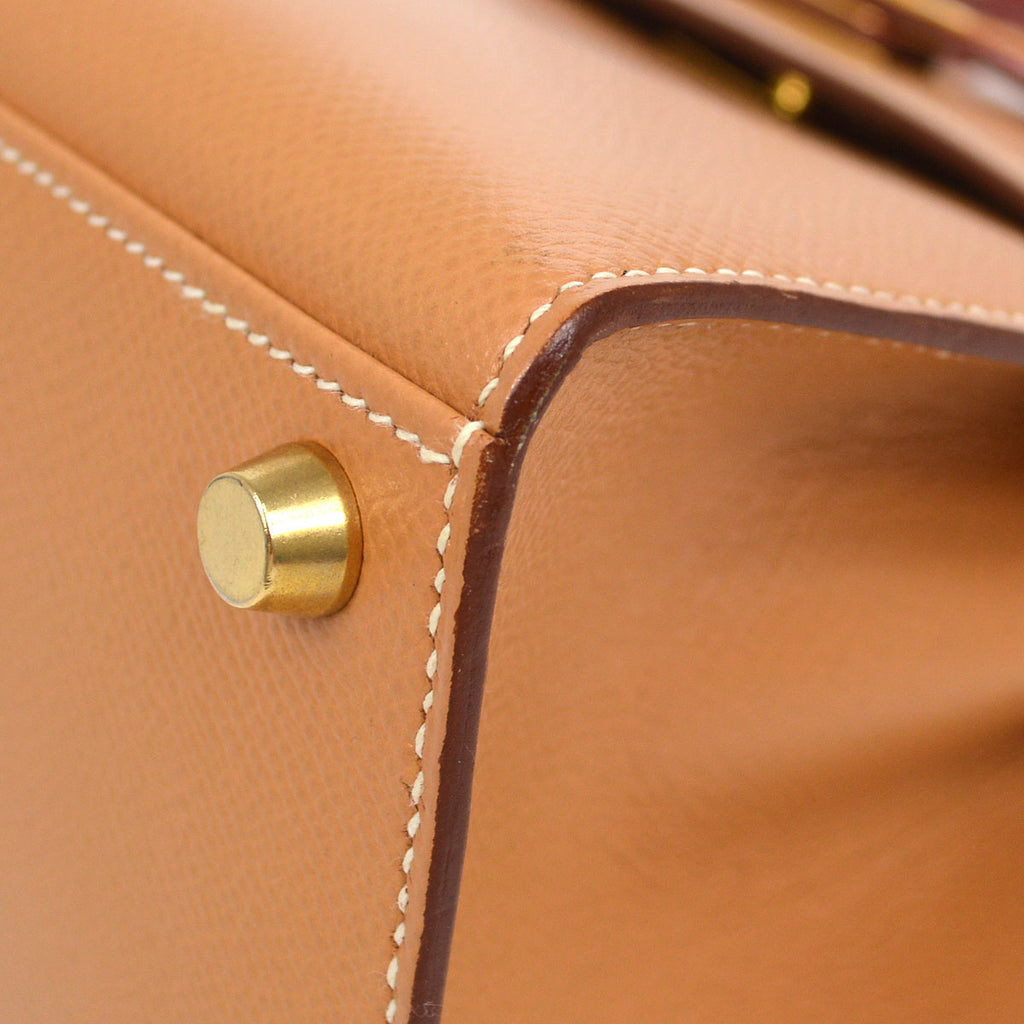 HERMES * 1994 MINI KELLY 20 SELLIER Courchevel Natural Rouge Vif