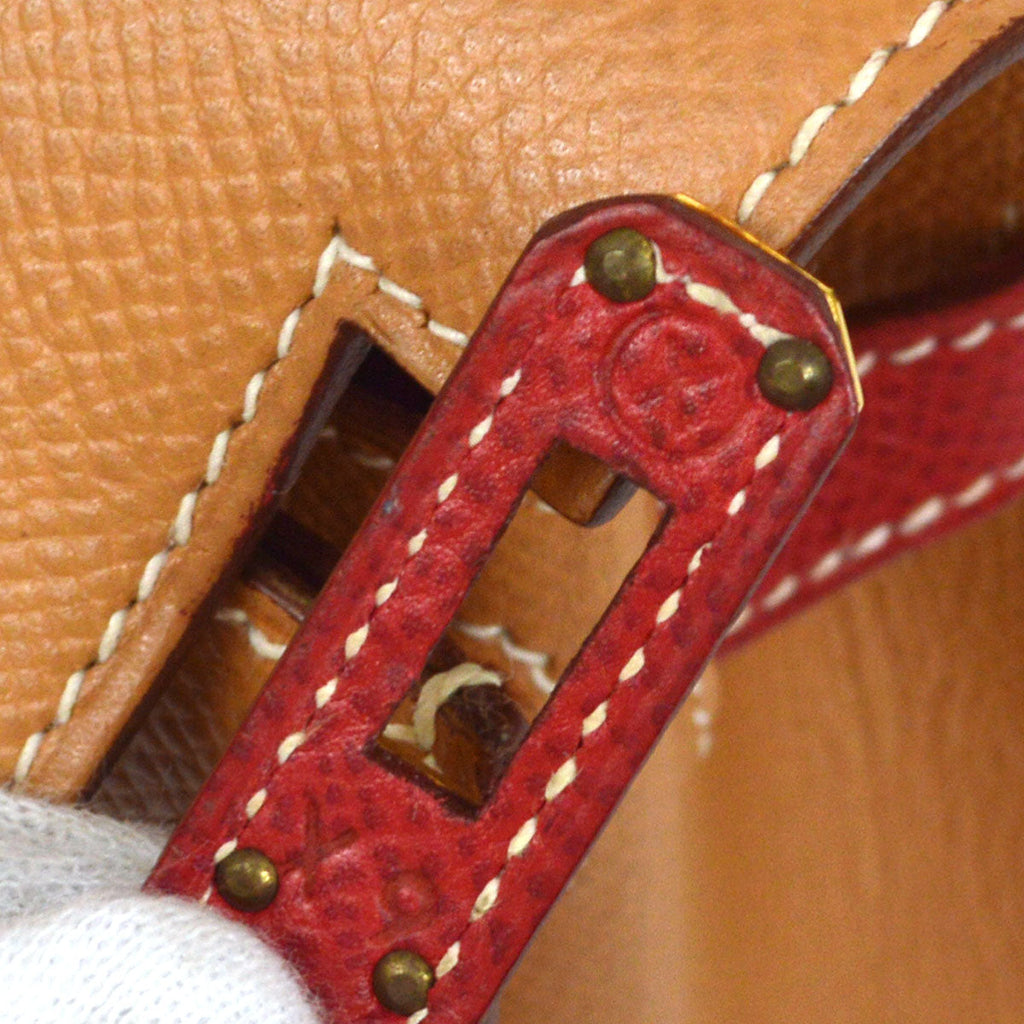 HERMES * 1994 MINI KELLY 20 SELLIER Courchevel Natural Rouge Vif
