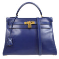 HERMES 1993 KELLY 32 RETOURNE Blue Box Calf
