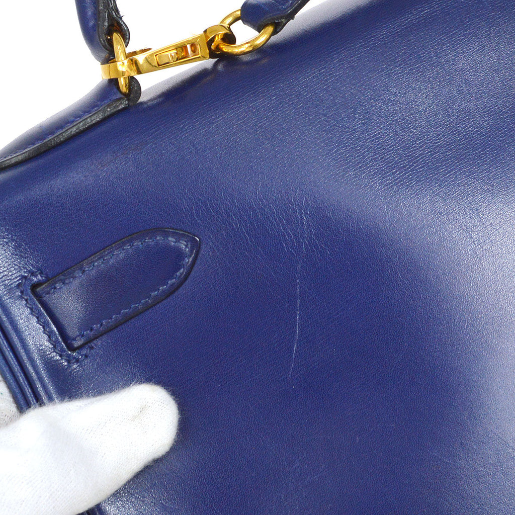 HERMES 1993 KELLY 32 RETOURNE Blue Box Calf