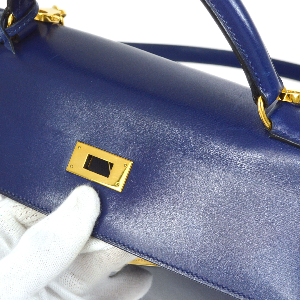 HERMES 1993 KELLY 32 RETOURNE Blue Box Calf