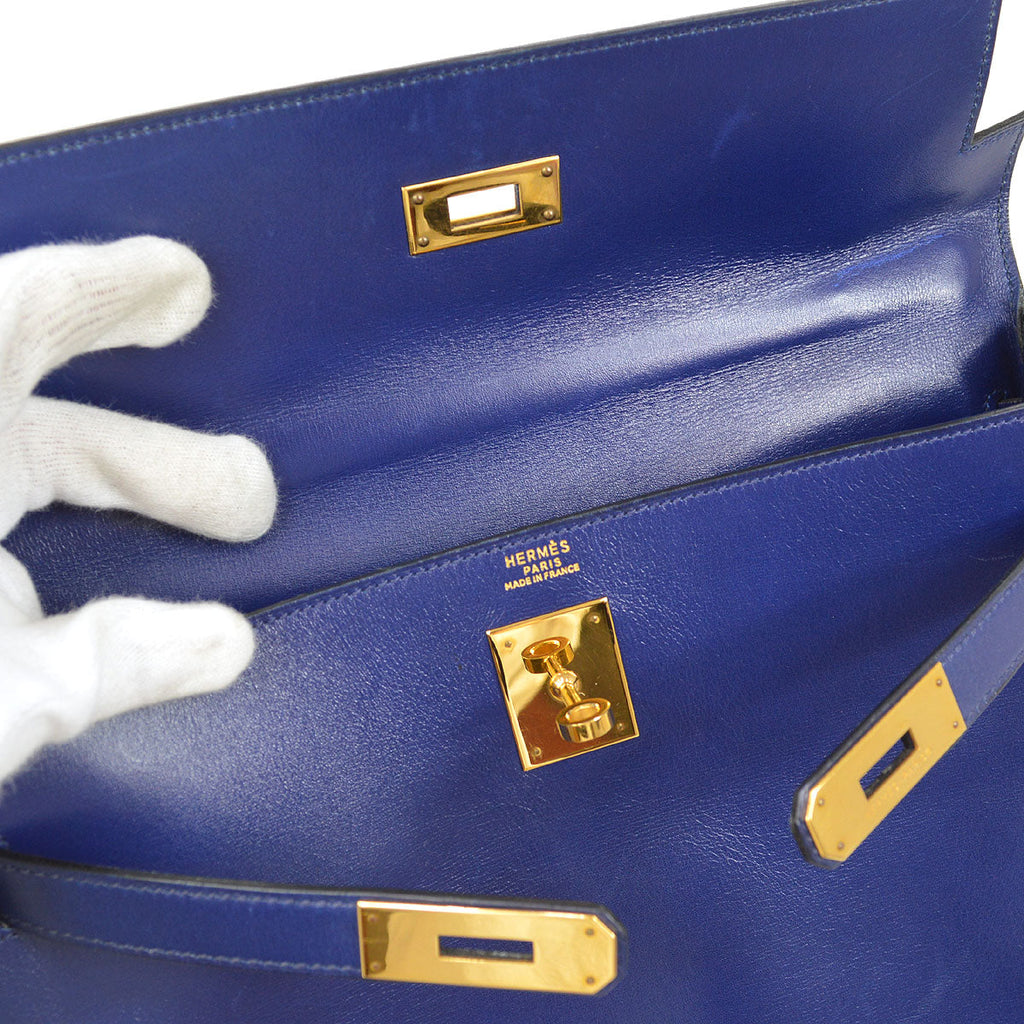 HERMES 1993 KELLY 32 RETOURNE Blue Box Calf
