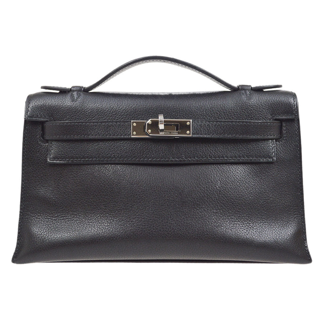 HERMES 2004 POCHETTE KELLY Black Evergrain