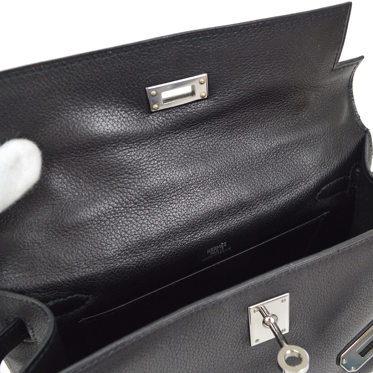 HERMES 2004 POCHETTE KELLY Black Evergrain