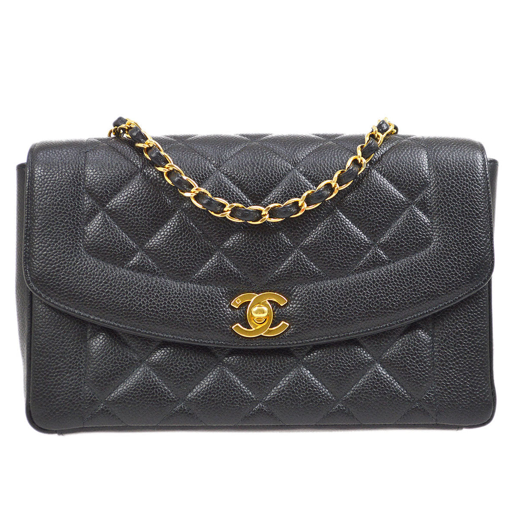 CHANEL 1997-1999 Tall Diana Flap Medium Black Caviar 15675
