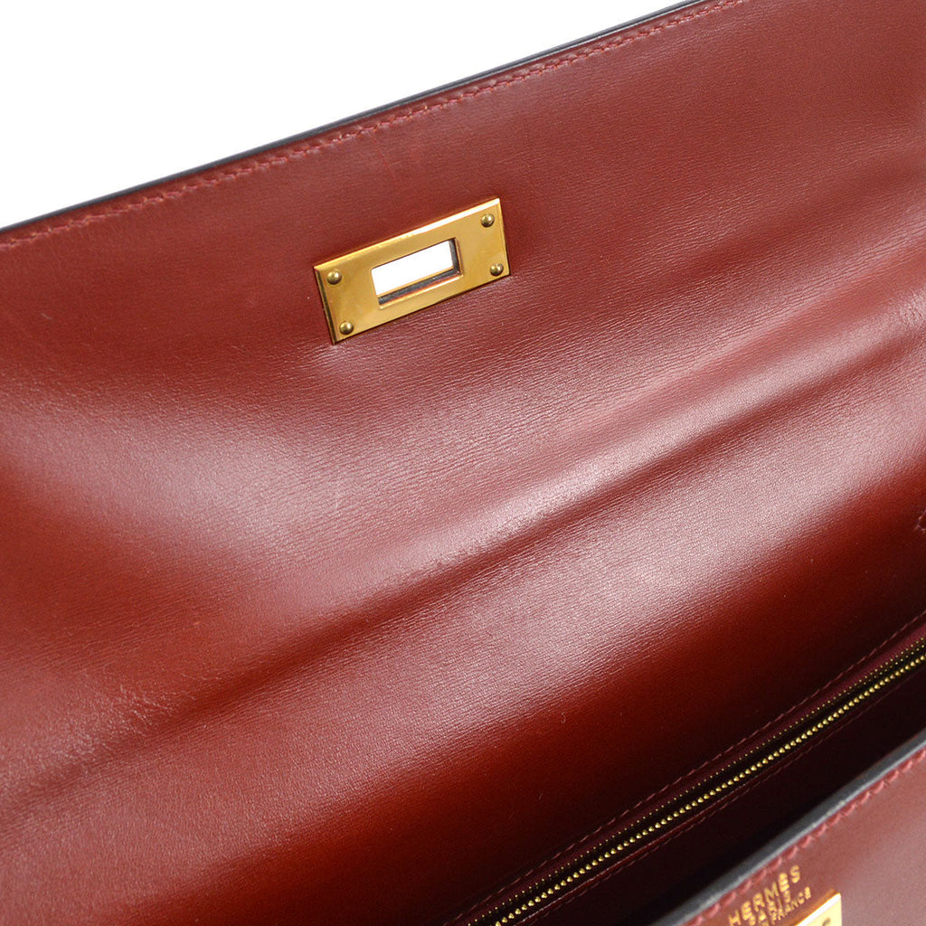 HERMES 2002 KELLY 32 RETOURNE Vibrato Box Calf Rouge H