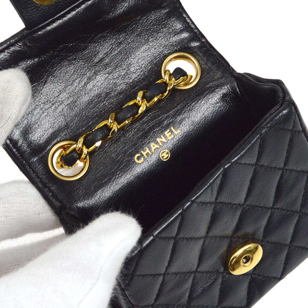 CHANEL Classic Flap Micro Bum Belt Bag Gold Chain Black Lambskin 25543