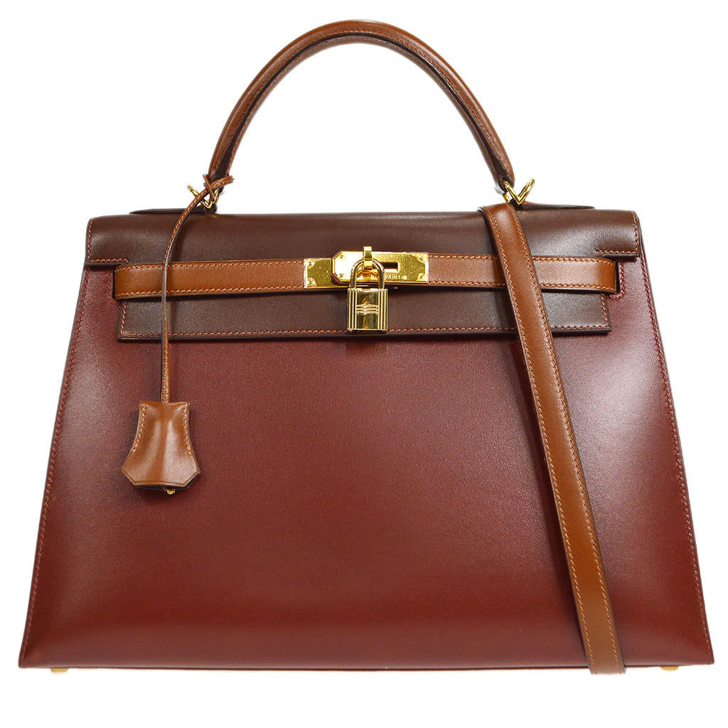 HERMES 2002 KELLY 32 SELLIER Tri-color Box Calf