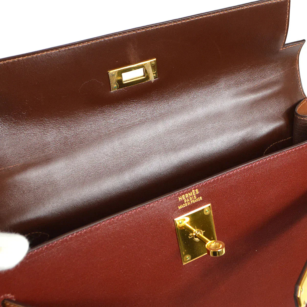 HERMES 2002 KELLY 32 SELLIER Tri-color Box Calf