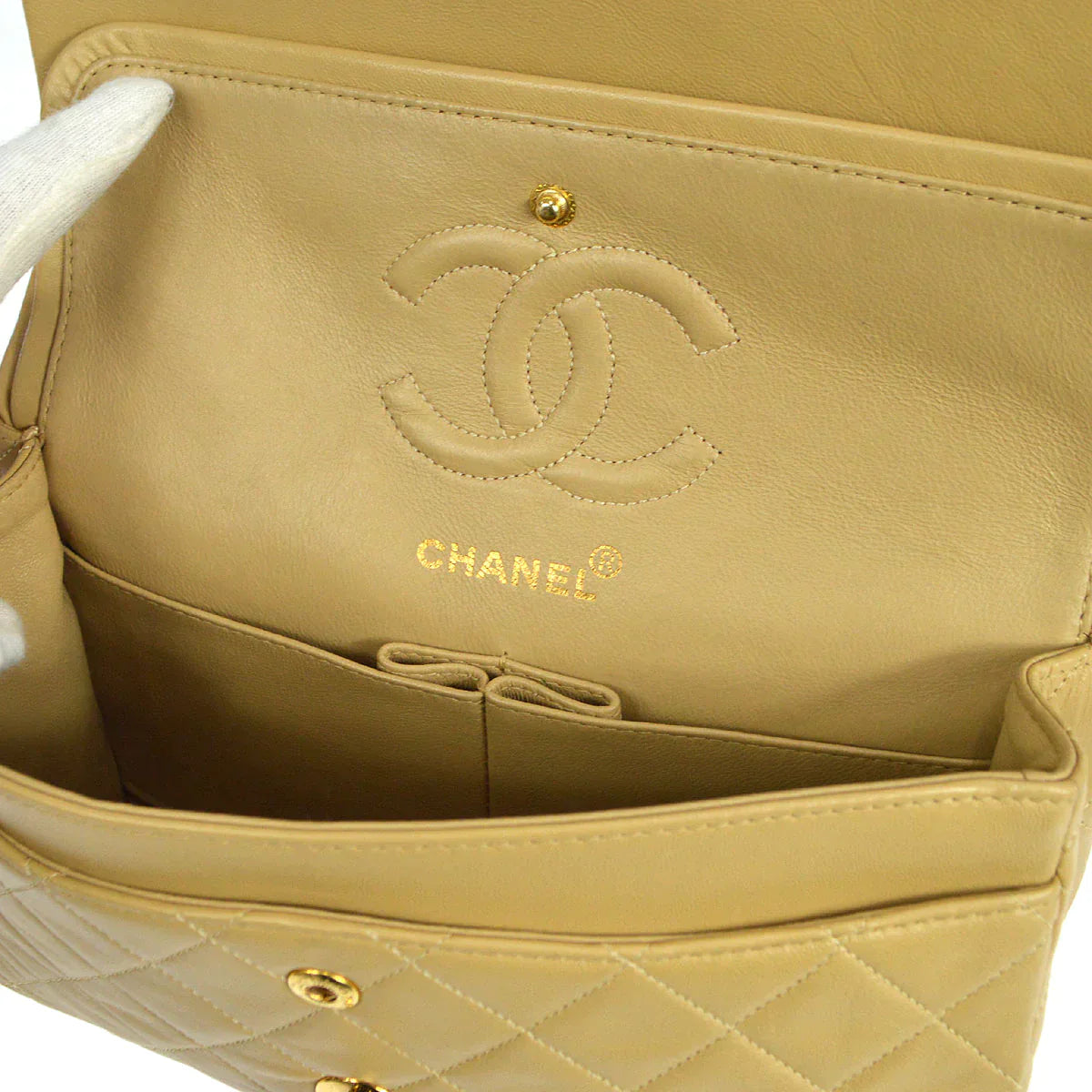CHANEL 1989-1991 Classic Double Flap Small Beige Lambskin