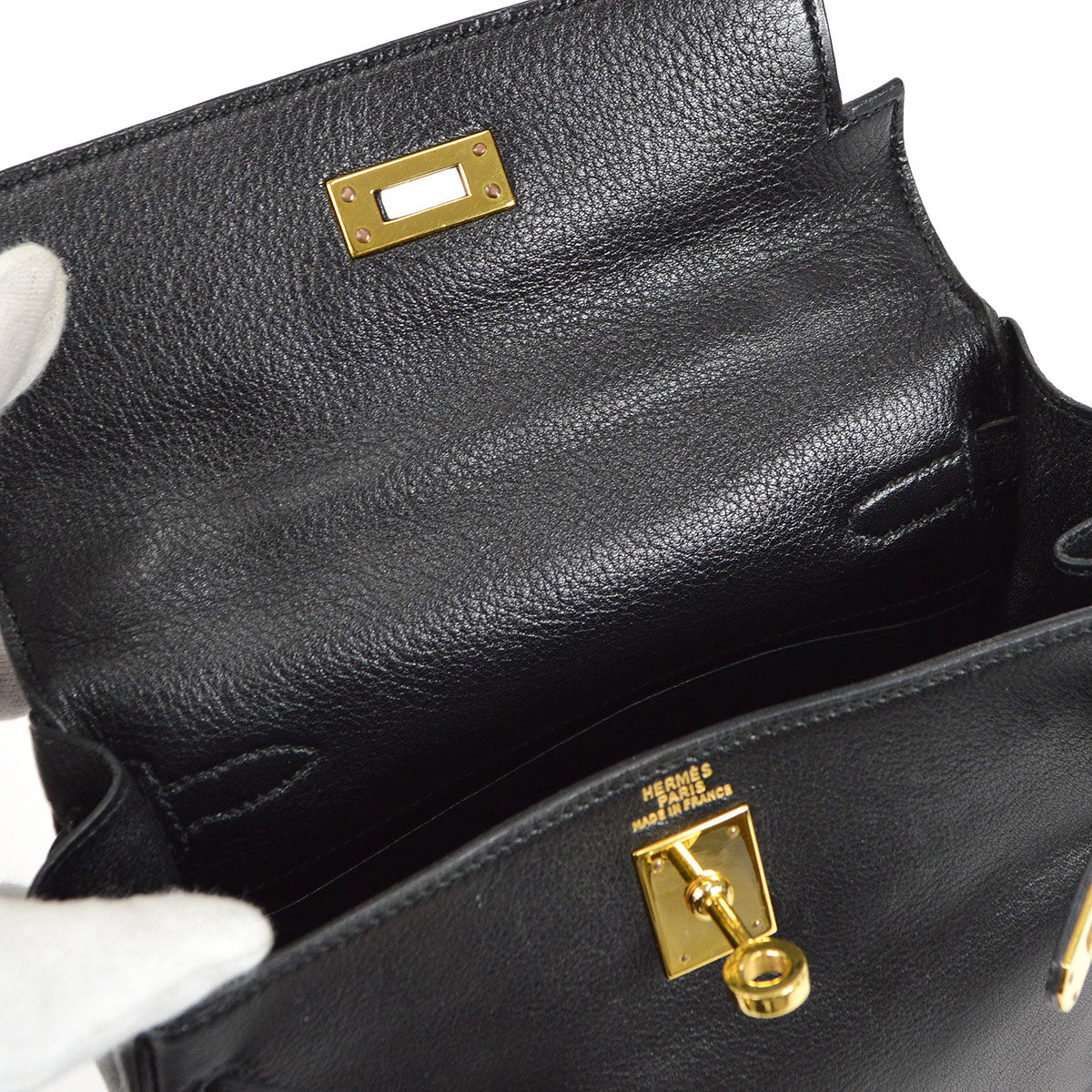 HERMES * 1990 MINI KELLY 20 Black Veau Gulliver