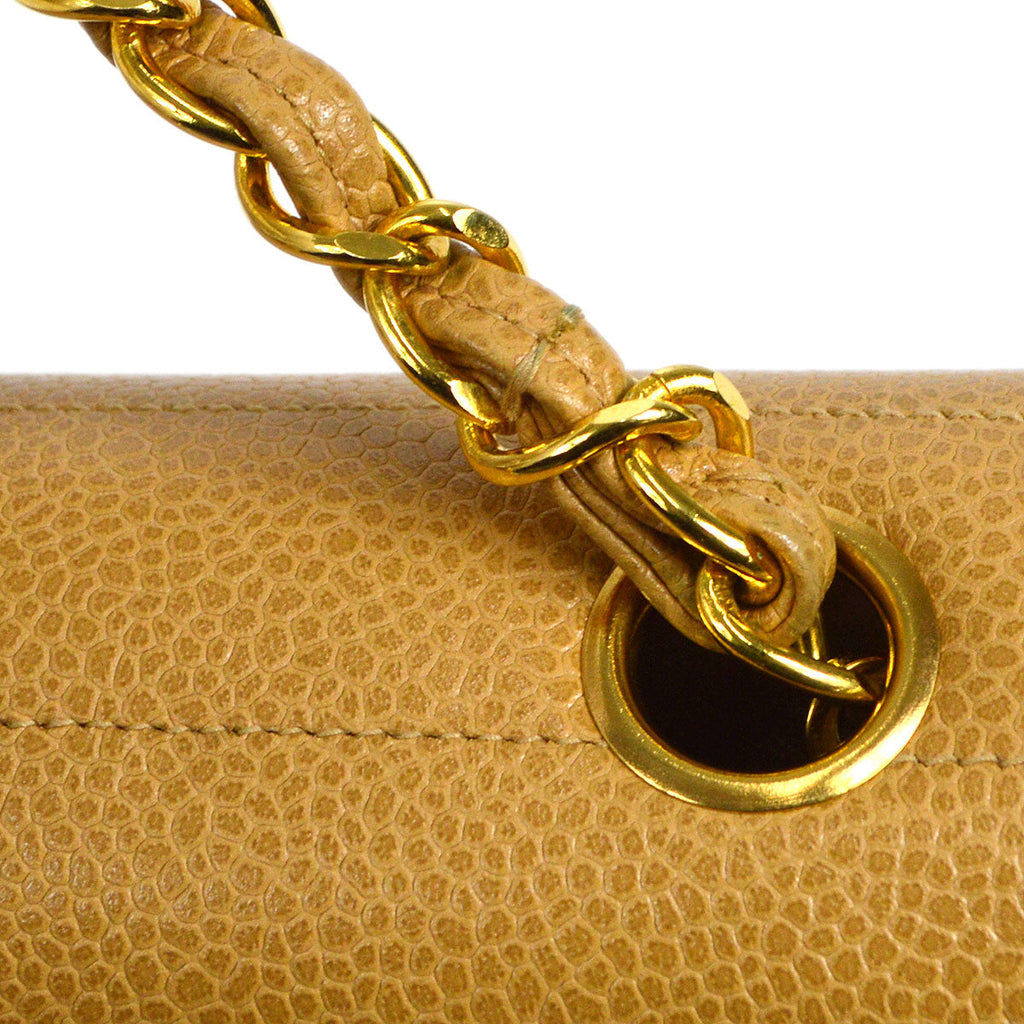CHANEL 1994-1996 Horizontal Stitch Classic Square Flap Mini 17 Beige Caviar 56420