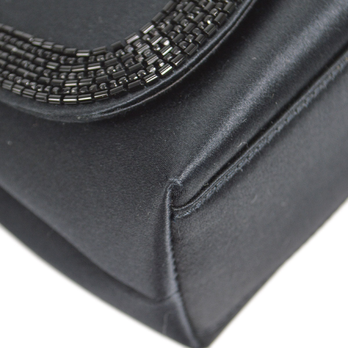 CHANEL 1997-1999 Bead Shoulder Bag Black Satin