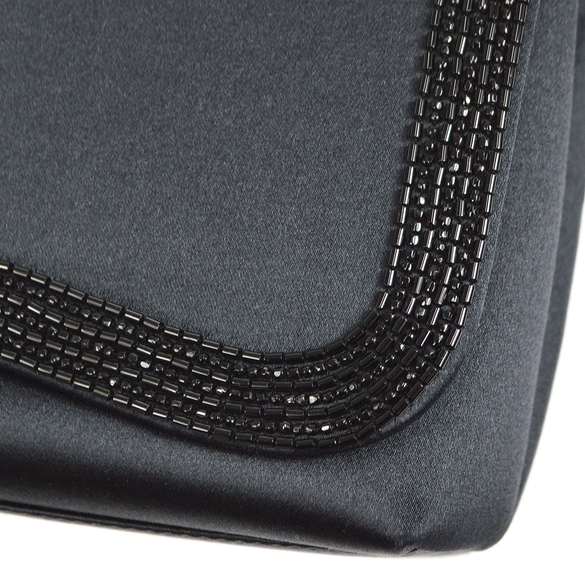 CHANEL 1997-1999 Bead Shoulder Bag Black Satin