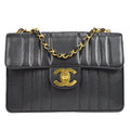 CHANEL★ 1991-1994 Vertical Classic Flap Jumbo Black Caviar 17145