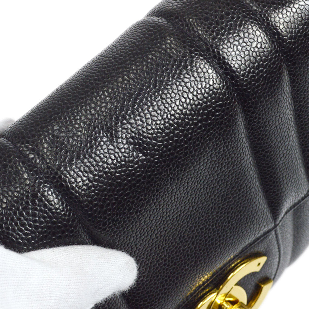 CHANEL★ 1991-1994 Vertical Classic Flap Jumbo Black Caviar 17145
