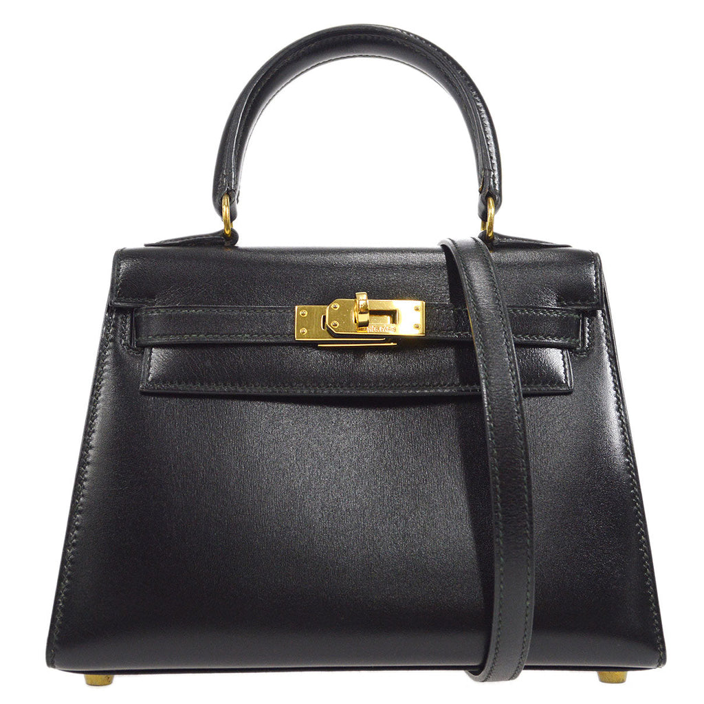HERMES 1990 KELLY 20 Black Box Calf
