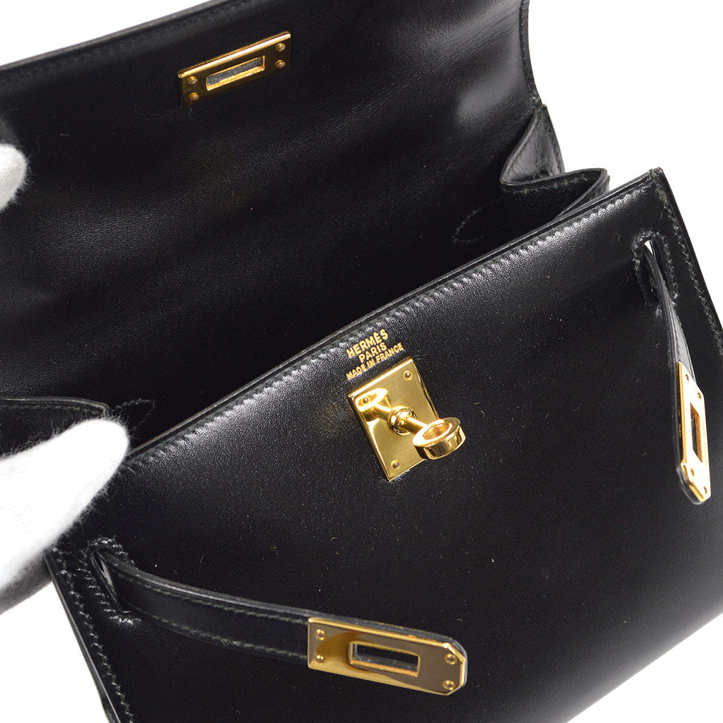 HERMES 1990 KELLY 20 Black Box Calf