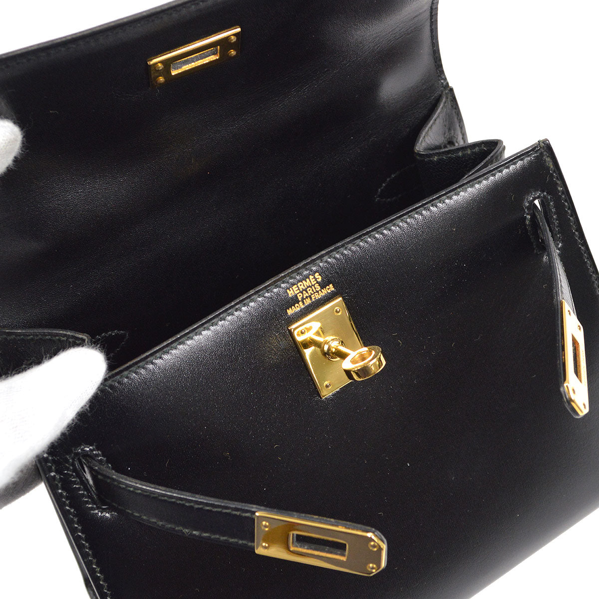 HERMES 1990 KELLY 20 Black Box Calf