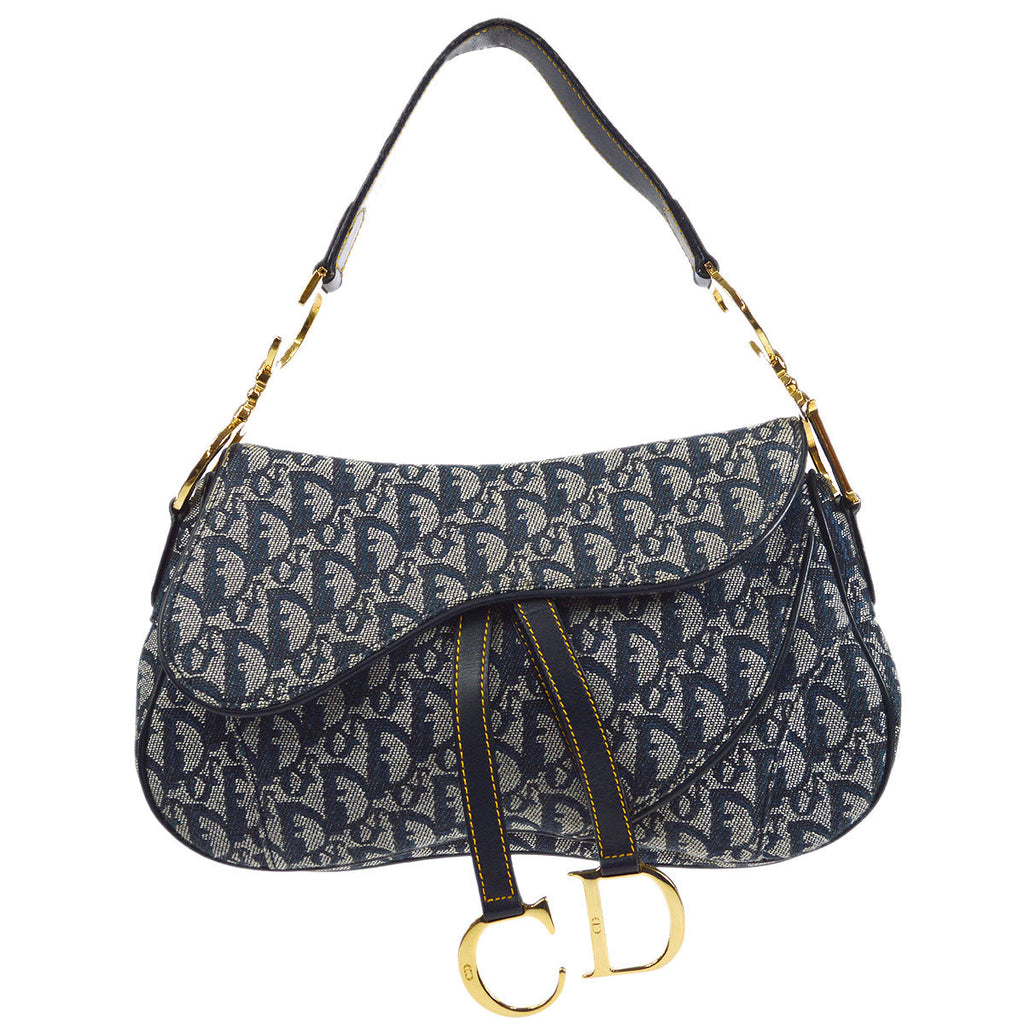 Christian Dior Trotter Double Saddle Bag Large Navy