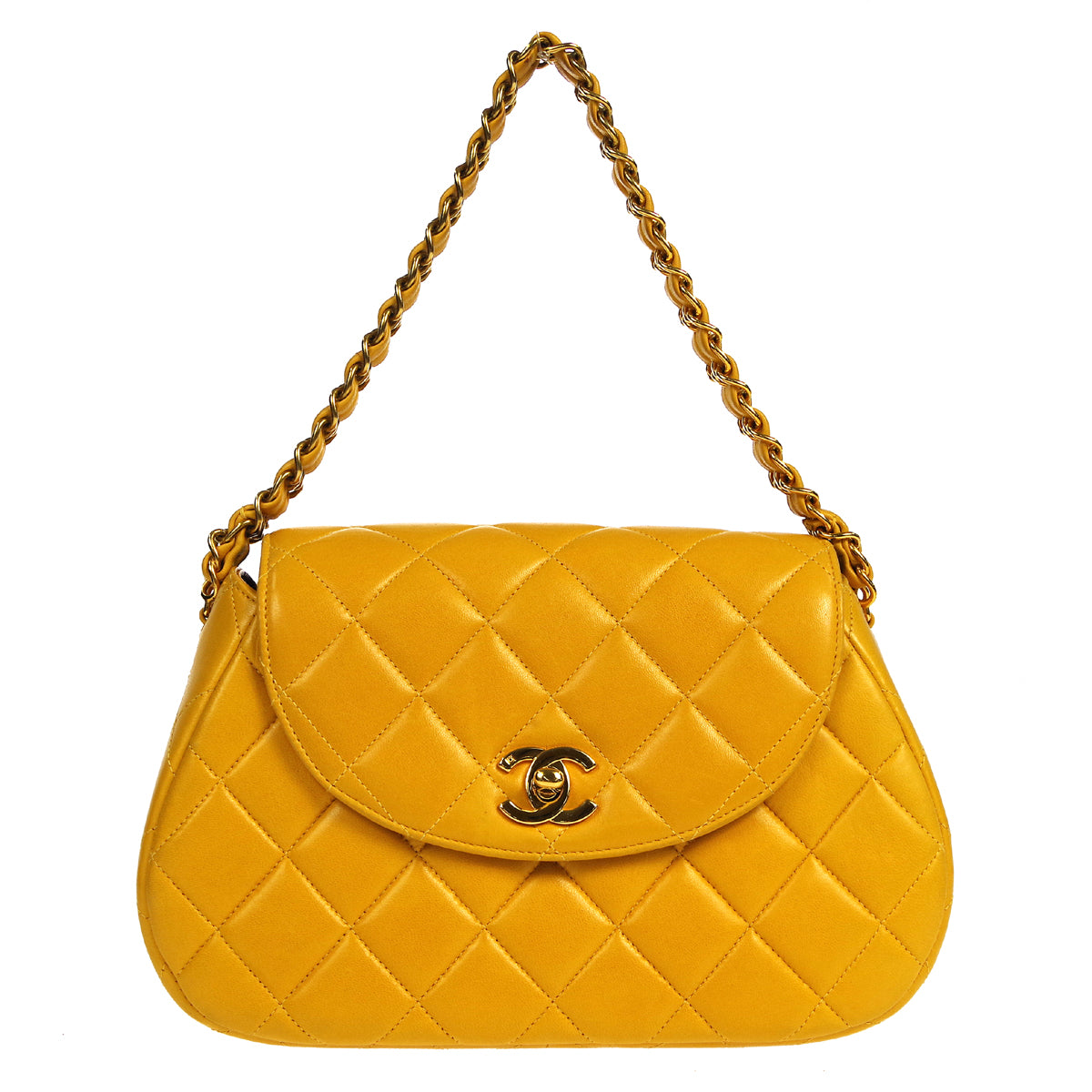 CHANEL 1996-1997 Round Flap Handbag Orange Lambskin 26418