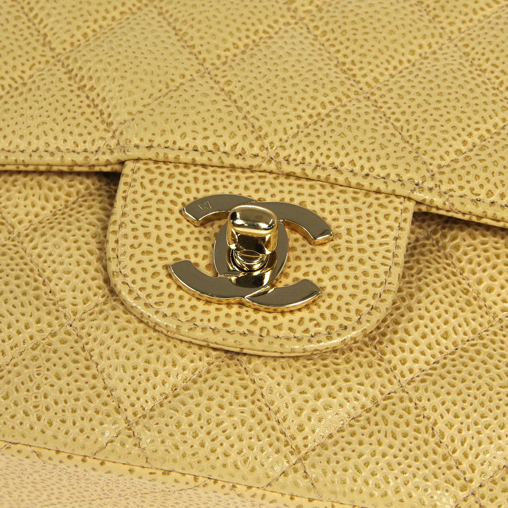 CHANEL 2001-2003 Classic Double Flap Medium Beige Caviar 27228