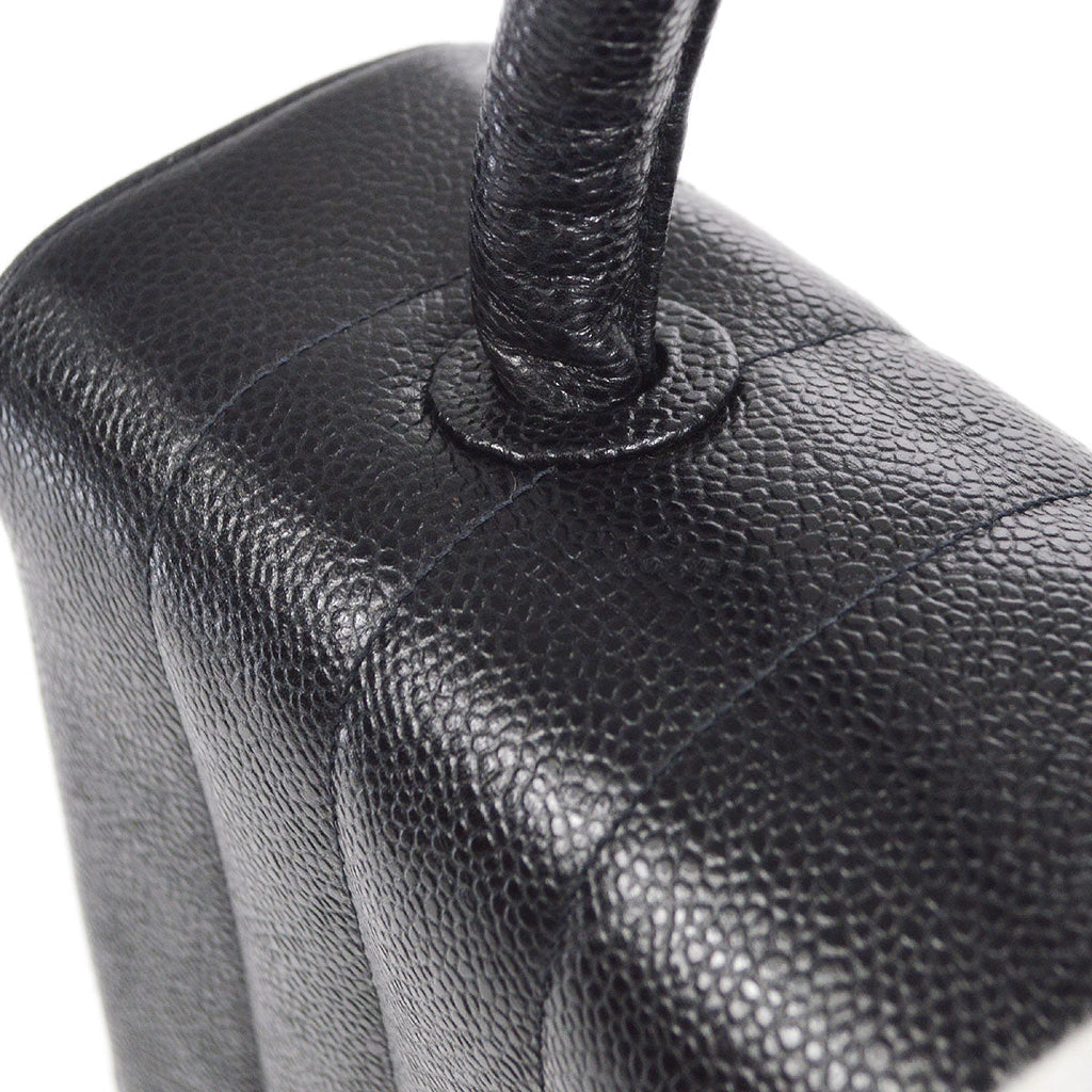 CHANEL 1994-1996 Border Vertical Flap Handbag Black Caviar 47770