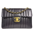 CHANEL★ 1991-1994 Vertical Classic Flap Jumbo Black Caviar 17219