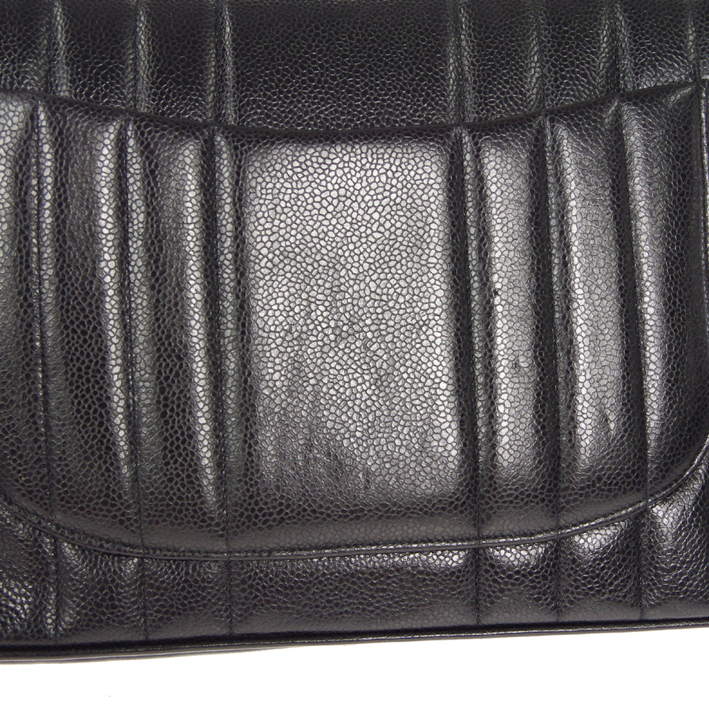 CHANEL★ 1991-1994 Vertical Classic Flap Jumbo Black Caviar 17219