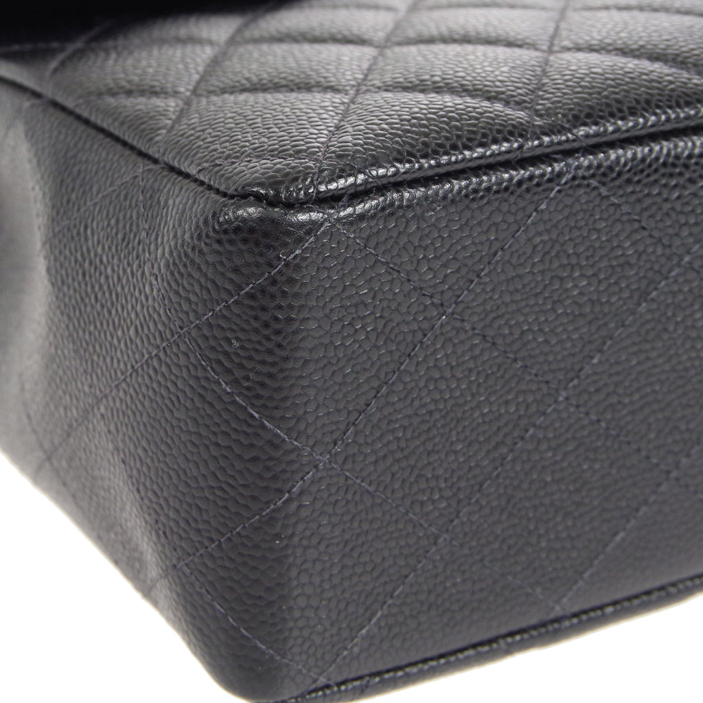 CHANEL★ 2000-2001 Classic Flap Jumbo SHW Black Caviar 27375
