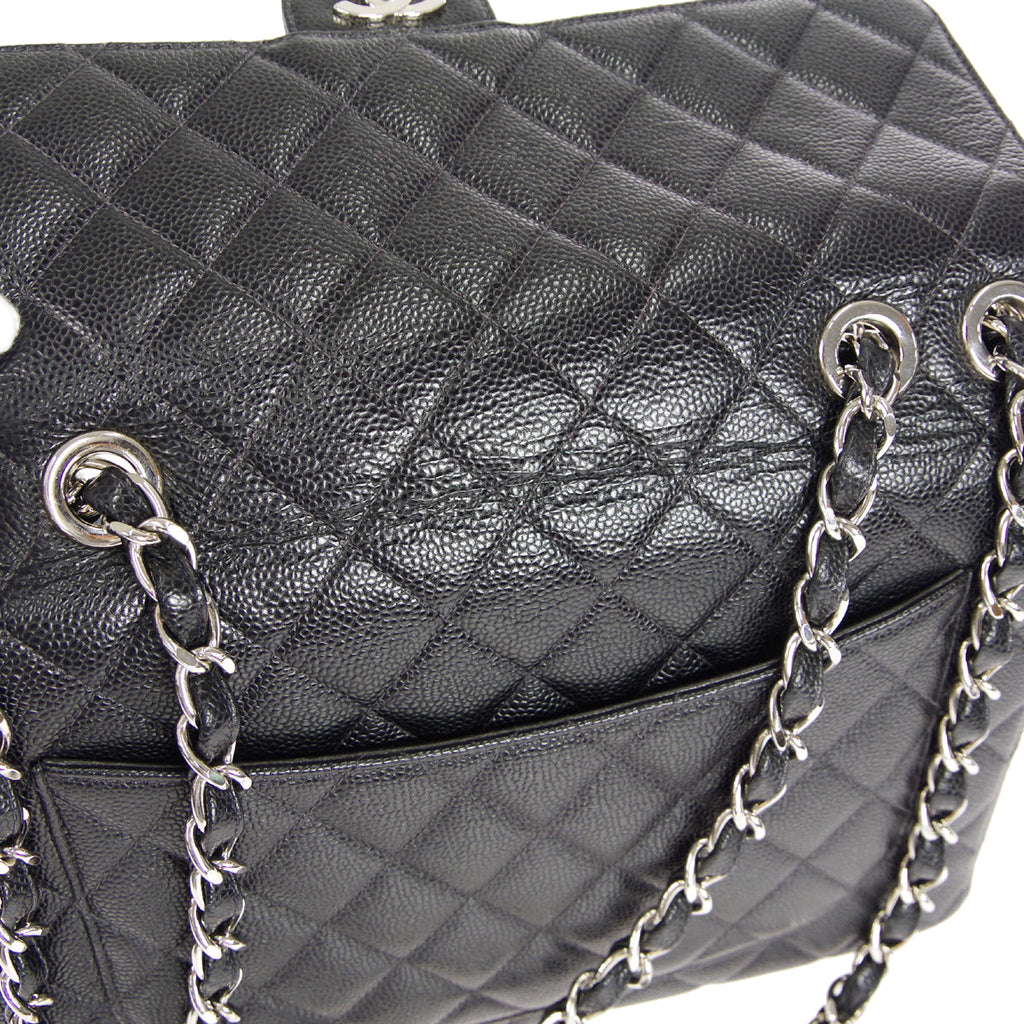 CHANEL★ 2000-2001 Classic Flap Jumbo SHW Black Caviar 27375