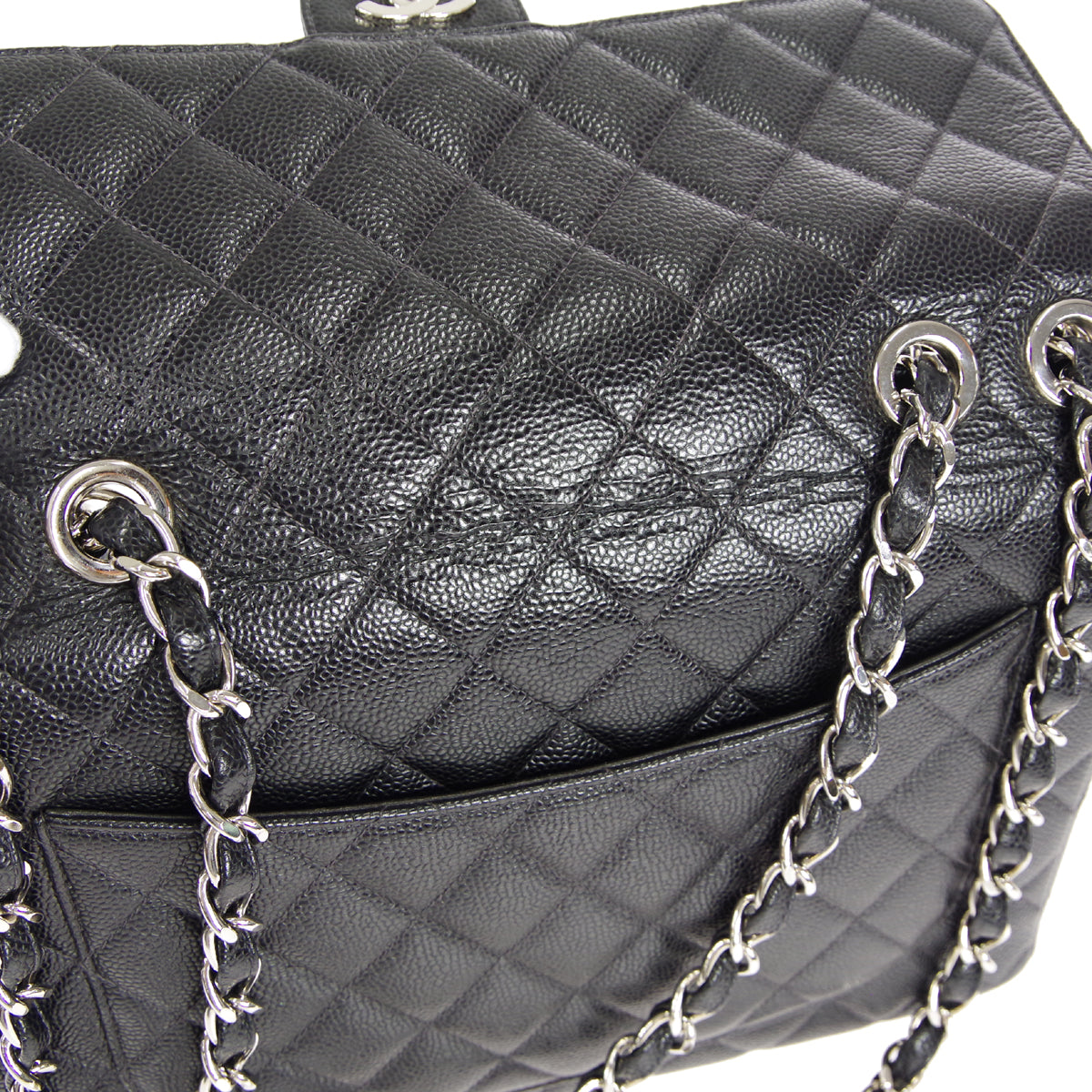 CHANEL★ 2000-2001 Classic Flap Jumbo SHW Black Caviar 27375