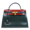 HERMES 1996 KELLY 32 SELLIER Tricolor Box Calf