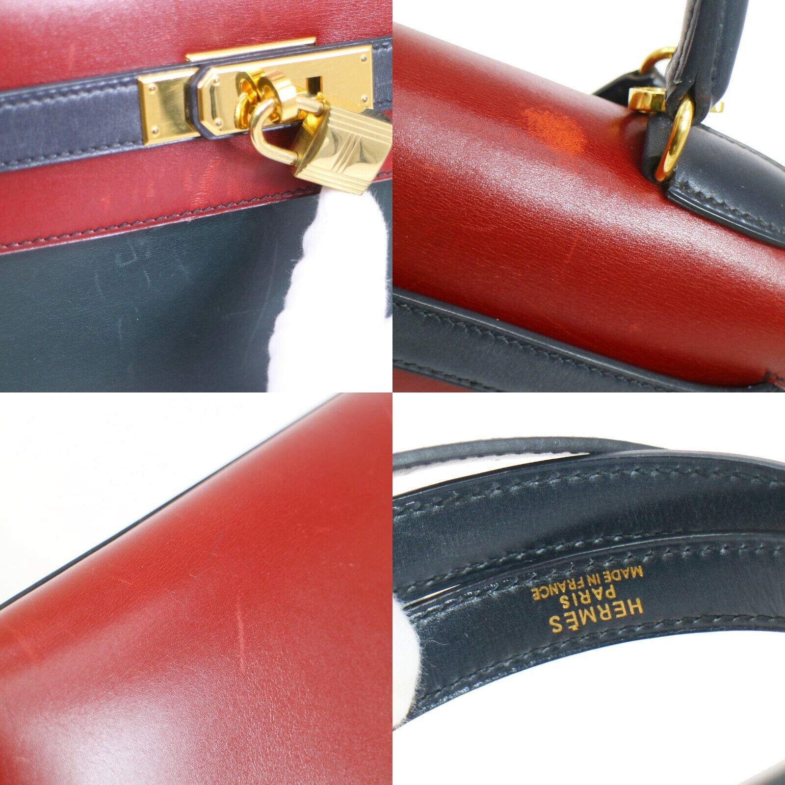 HERMES 1996 KELLY 32 SELLIER Tricolor Box Calf