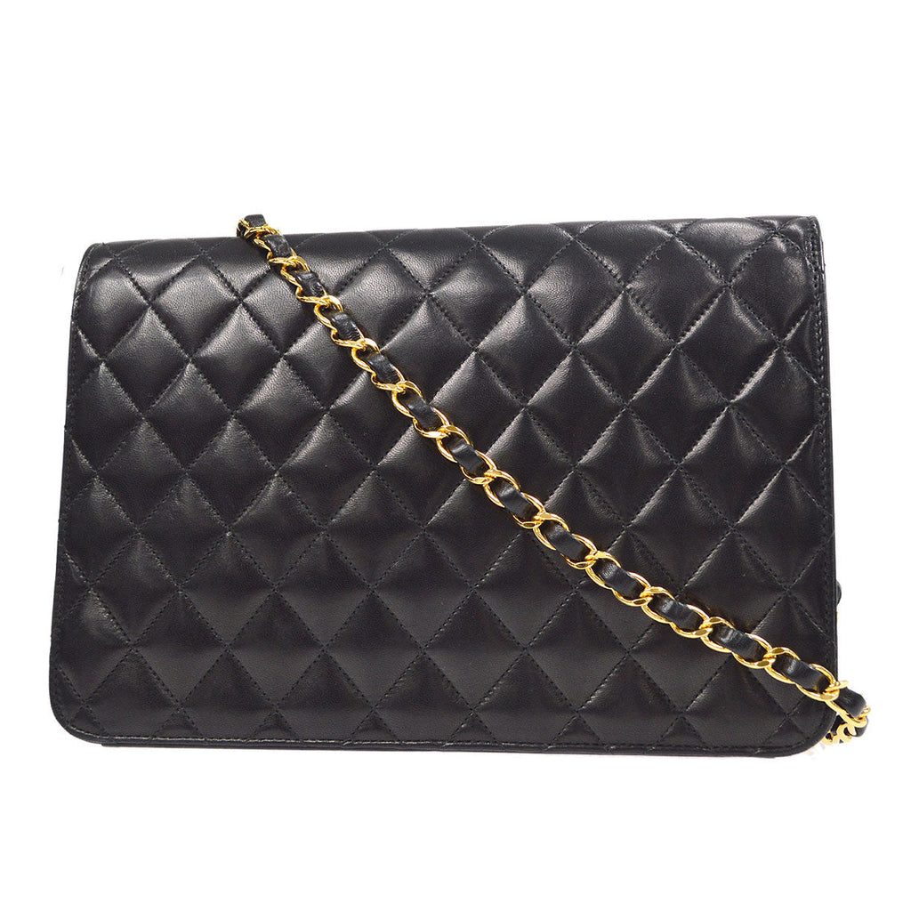 CHANEL★ 2000-2001 CC Turnlock Half Flap Medium Black Lambskin 56817