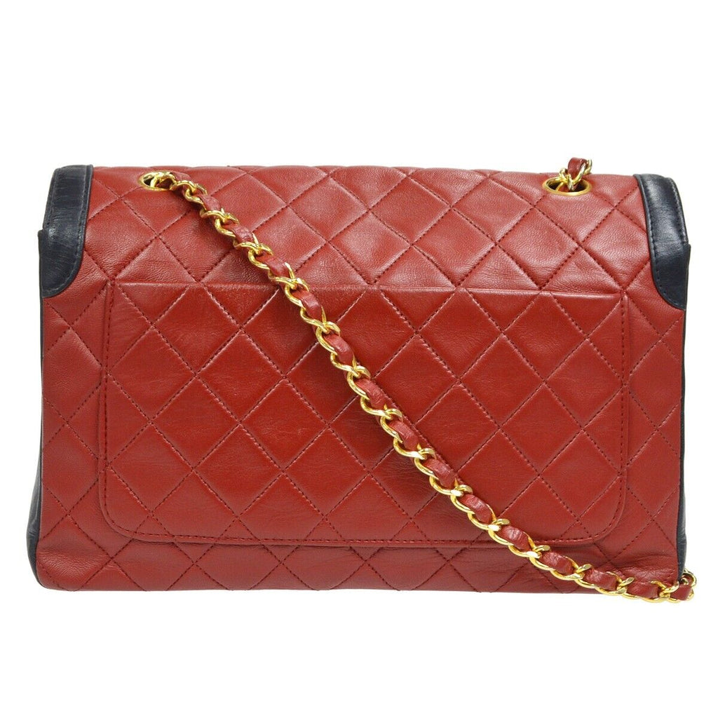 CHANEL 1989-1991 Round Flap Medium & Pouch Set Red Lambskin