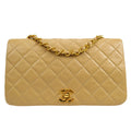 CHANEL★ 1989-1991 CC Turnlock Full Flap Small Beige Lambskin 17276