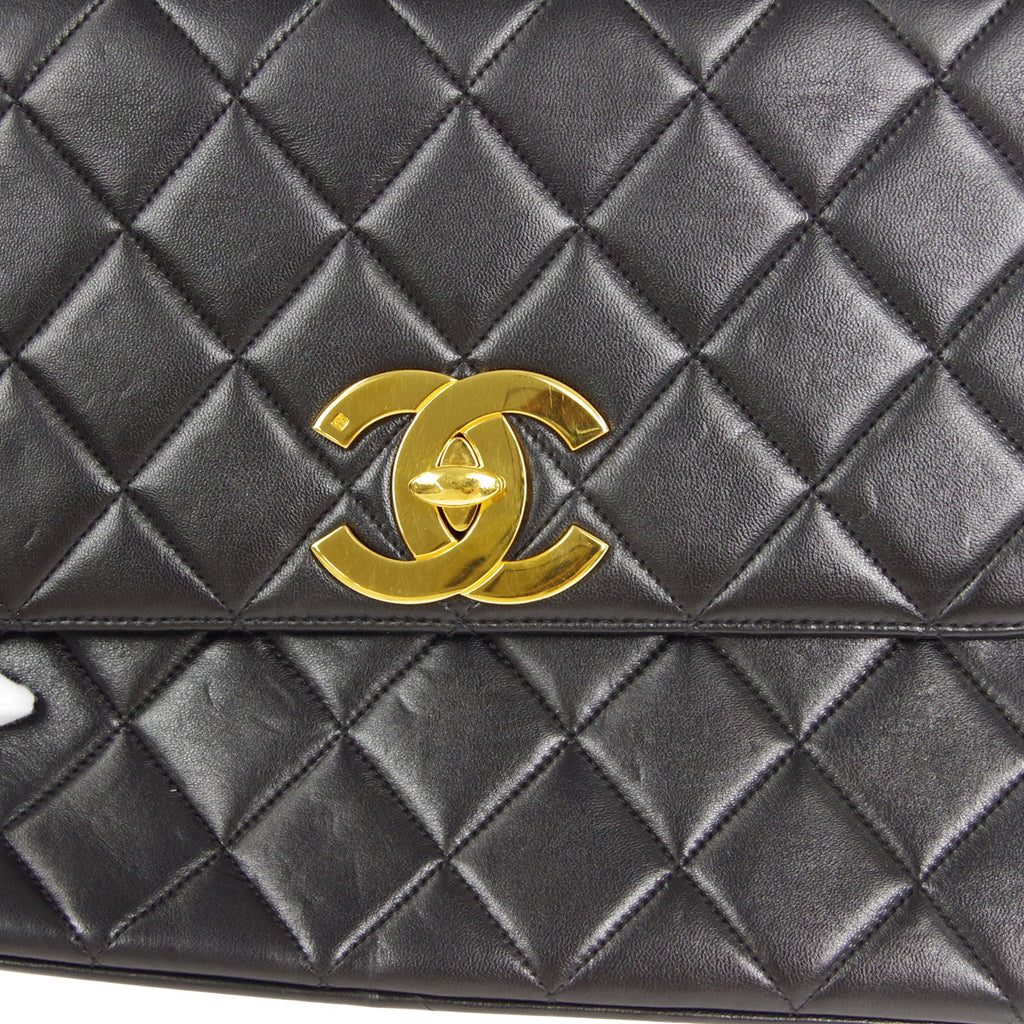 CHANEL 1994-1996 Straight Flap Medium Black Lambskin 47549