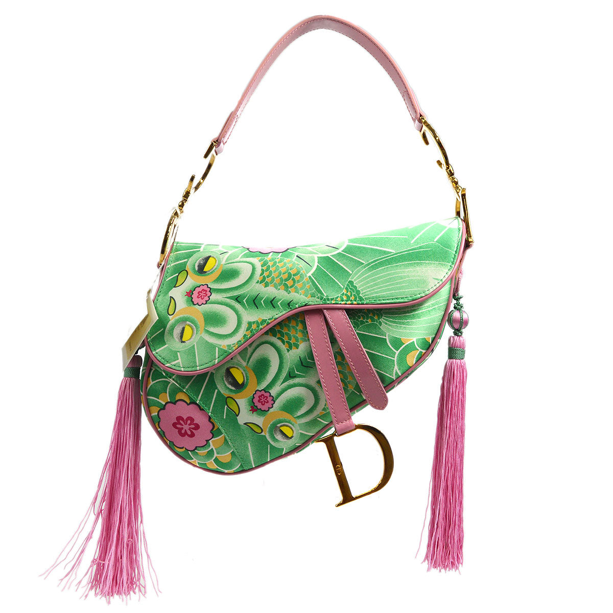 Christian Dior Green Koi Silk Saddle Bag Medium