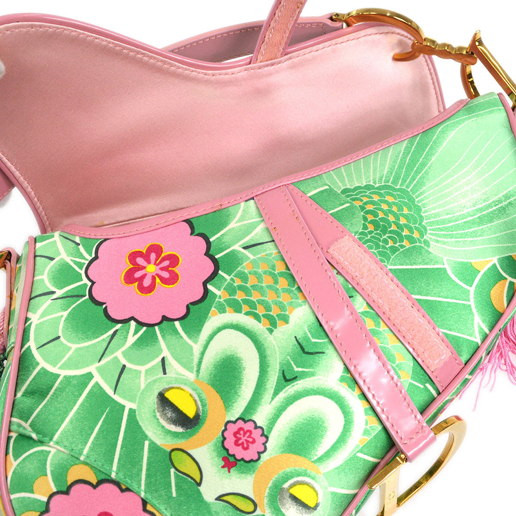 Christian Dior Green Koi Silk Saddle Bag Medium