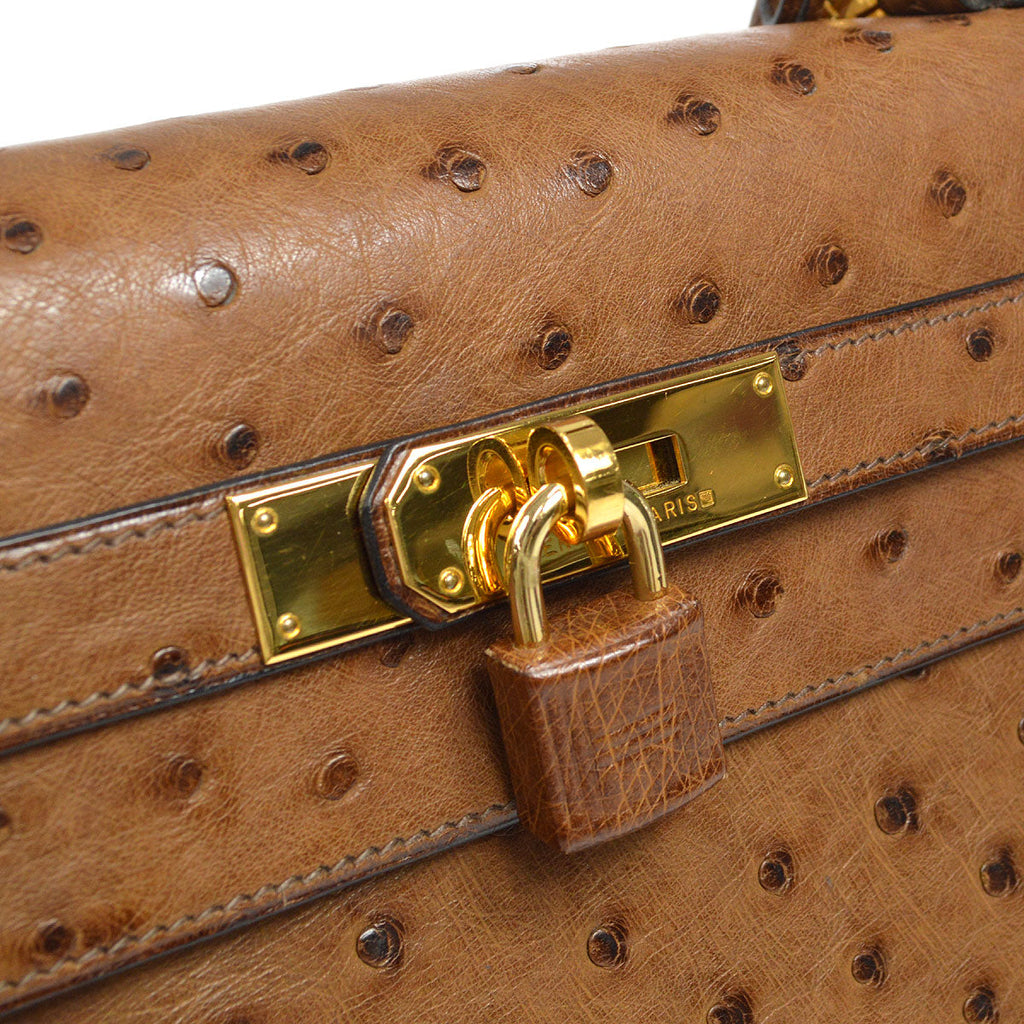 HERMES * 1993 KELLY 32 SELLIER Marron Ostrich