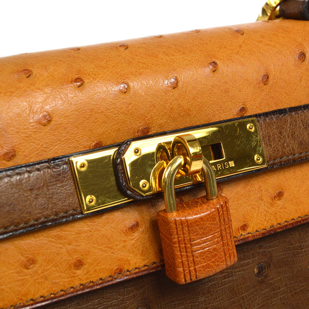 HERMES * 1994 KELLY 28 SELLIER Fauve Chestnut Ostrich