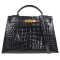 HERMES * 1995 KELLY 32 SELLIER Black Alligator