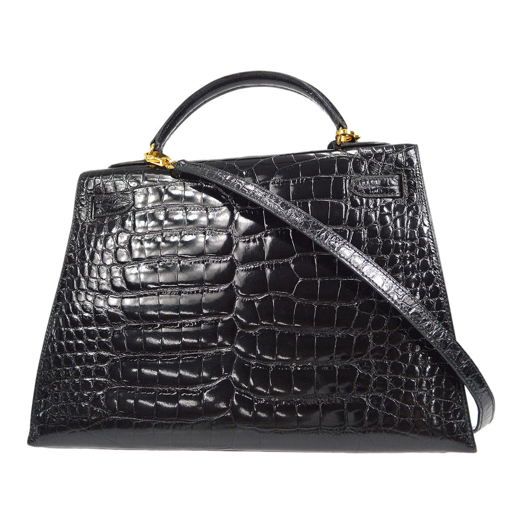 HERMES * 1995 KELLY 32 SELLIER Black Alligator