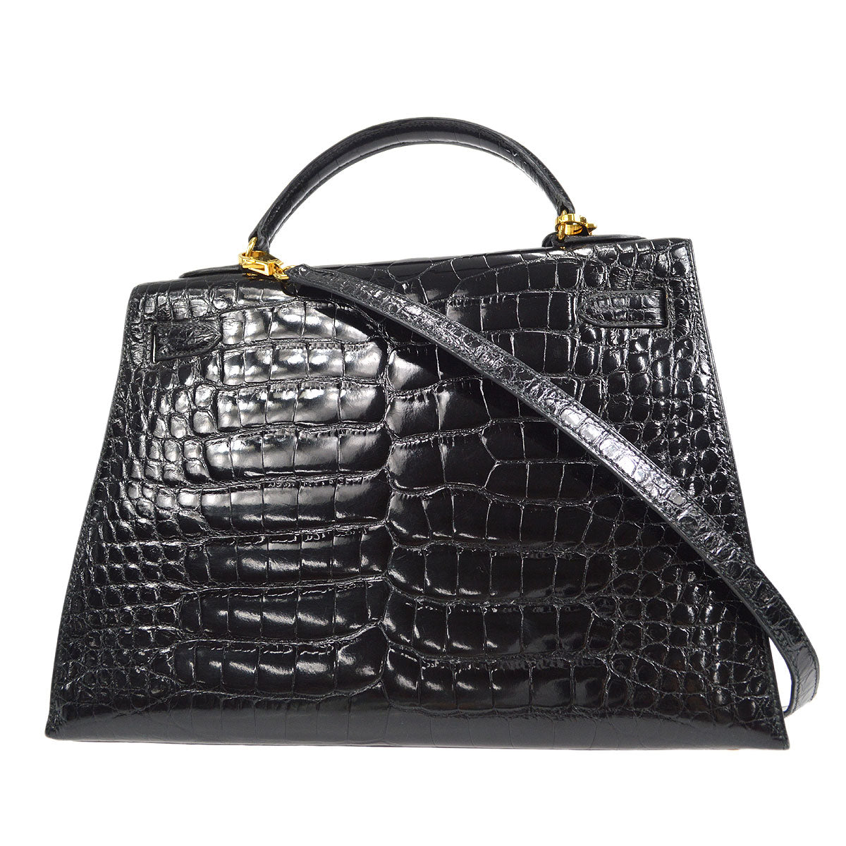 HERMES * 1995 KELLY 32 SELLIER Black Alligator
