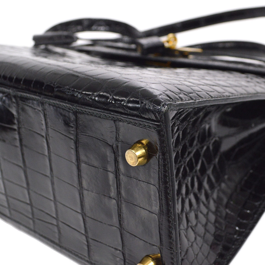 HERMES * 1995 KELLY 32 SELLIER Black Alligator