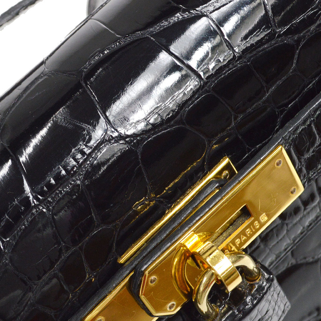 HERMES * 1995 KELLY 32 SELLIER Black Alligator