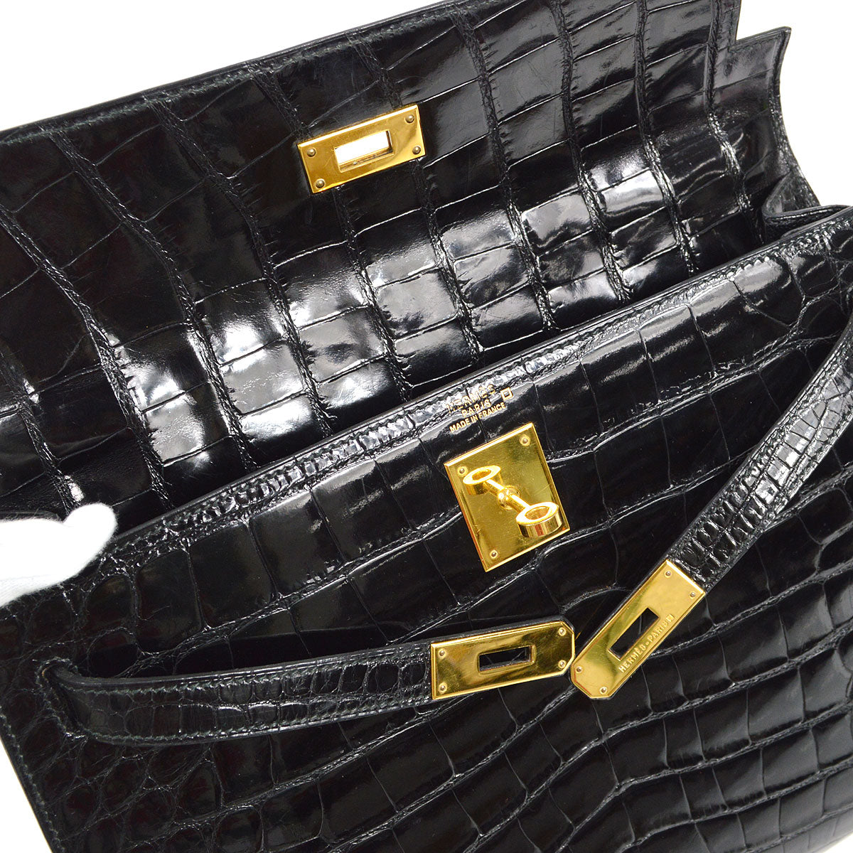 HERMES * 1995 KELLY 32 SELLIER Black Alligator